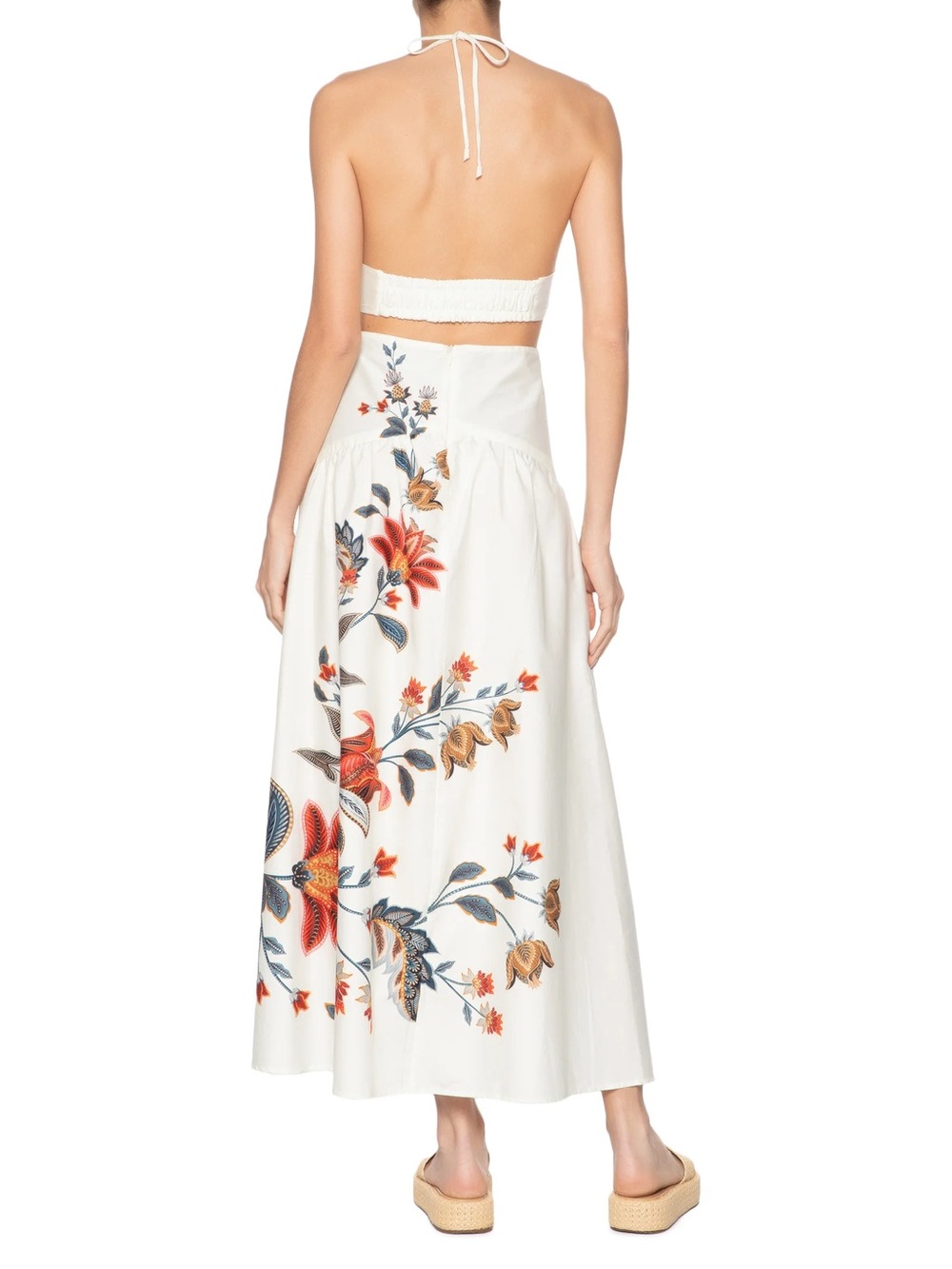 FARM Rio White Halter Maxi Dress with Orange & Blue Floral Print - Picture 3 of 4